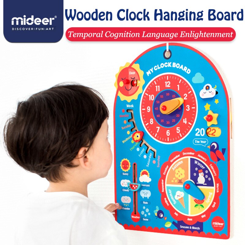 Mideer Baby Clock Toys Learning Wooden Clock Hanging Board 3-6Y Children&#39;s Cognitive Time Kids Early Education Toys