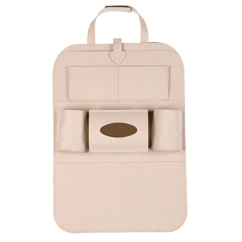 Organizador Universal para almacenaje para asiento trasero de coche, bolsa de almacenamiento de fieltro elástico para maletero, organizador con 6 bolsillos, accesorios para coche colgantes, 1 ud.: Beige