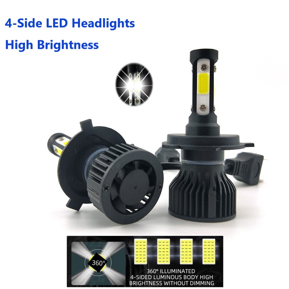2 STKS LED-koplampen 4 zijden voor H11 H4 H7 9005 9006 2 zijden voor H3 H1 880 6500 K witte autokoplamp 12 V vier lichtgevende gezichten