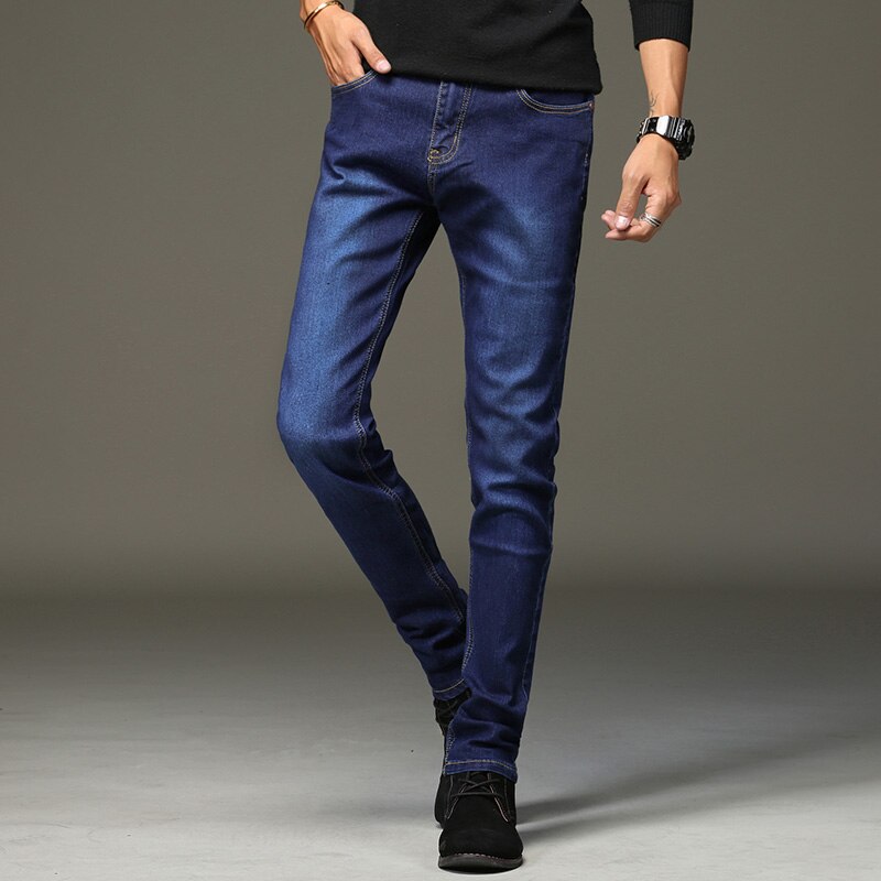 Zakelijke jeans heren direct rechte herfst heren broeken denim broeken blauw lichtgewicht elastische yong man jeans beroemd merk