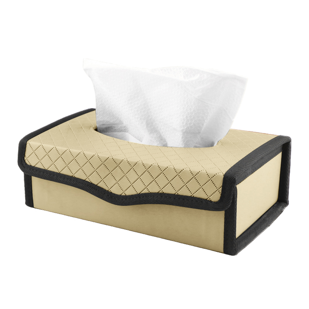 Car Tissue Box Holder PU Leather Dashboard Napkin Box Box Holder Home Office Tissue Box Folding Large Capacity Interior Storage: Beige