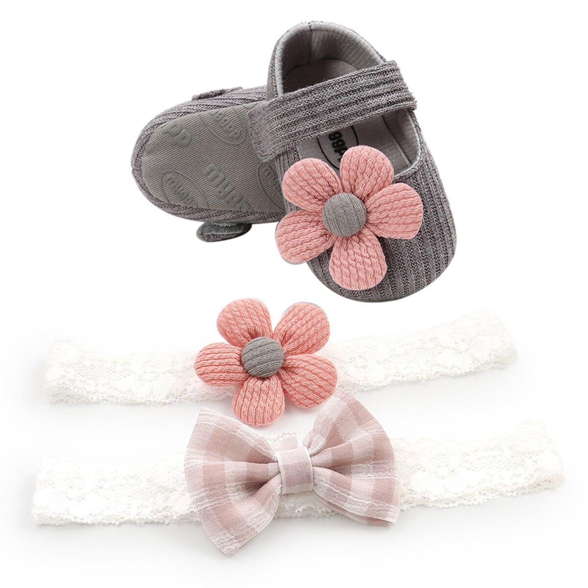 Zapatos para bebé niña de 0 a 18 meses, conjunto de lazo y Diadema Floral, suela suave de flores grandes, planos, primavera