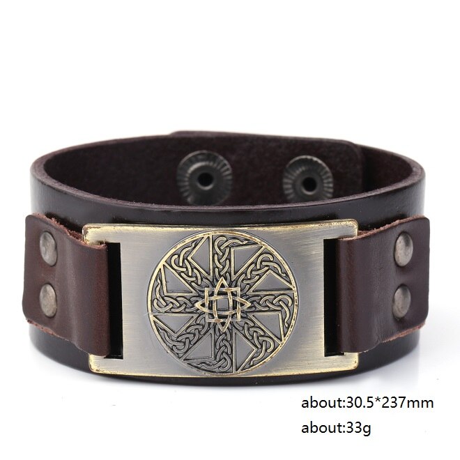 LIKGREAT Slavic Kolovrat Wicca Amulet Cuff Wristband Jewelry Sun Wheel Celtics Knot Pagan Talisman Adjustable Leather Bracelet: 3