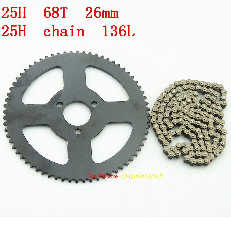 Good 25H 68T tooth 29mm rear Sprocket + 25H Chain 136L Links For 2 Stroke 47cc 49cc Mini moto Pocket Bike ATV Quad