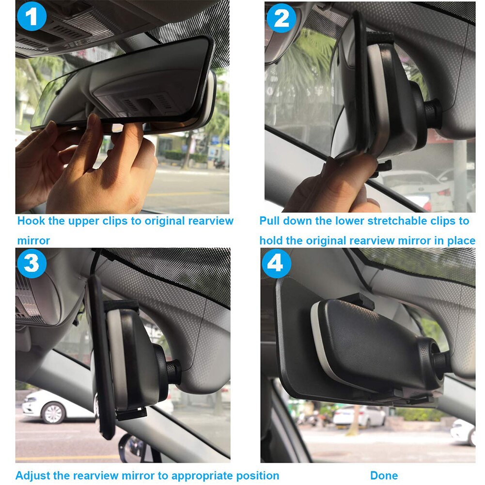 Universal 300mm Car Wide-Angle Rear-View Mirror With Wide Convex Shape Sandwiched On Rear-View Transparent Mirror