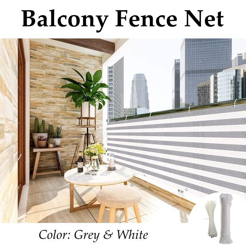 Grey Stripes Balcony Fence Screen Stair Rail Mesh Anti-UV Windproof Apartment Balcony Protection Terrace Shelter Privacy Net