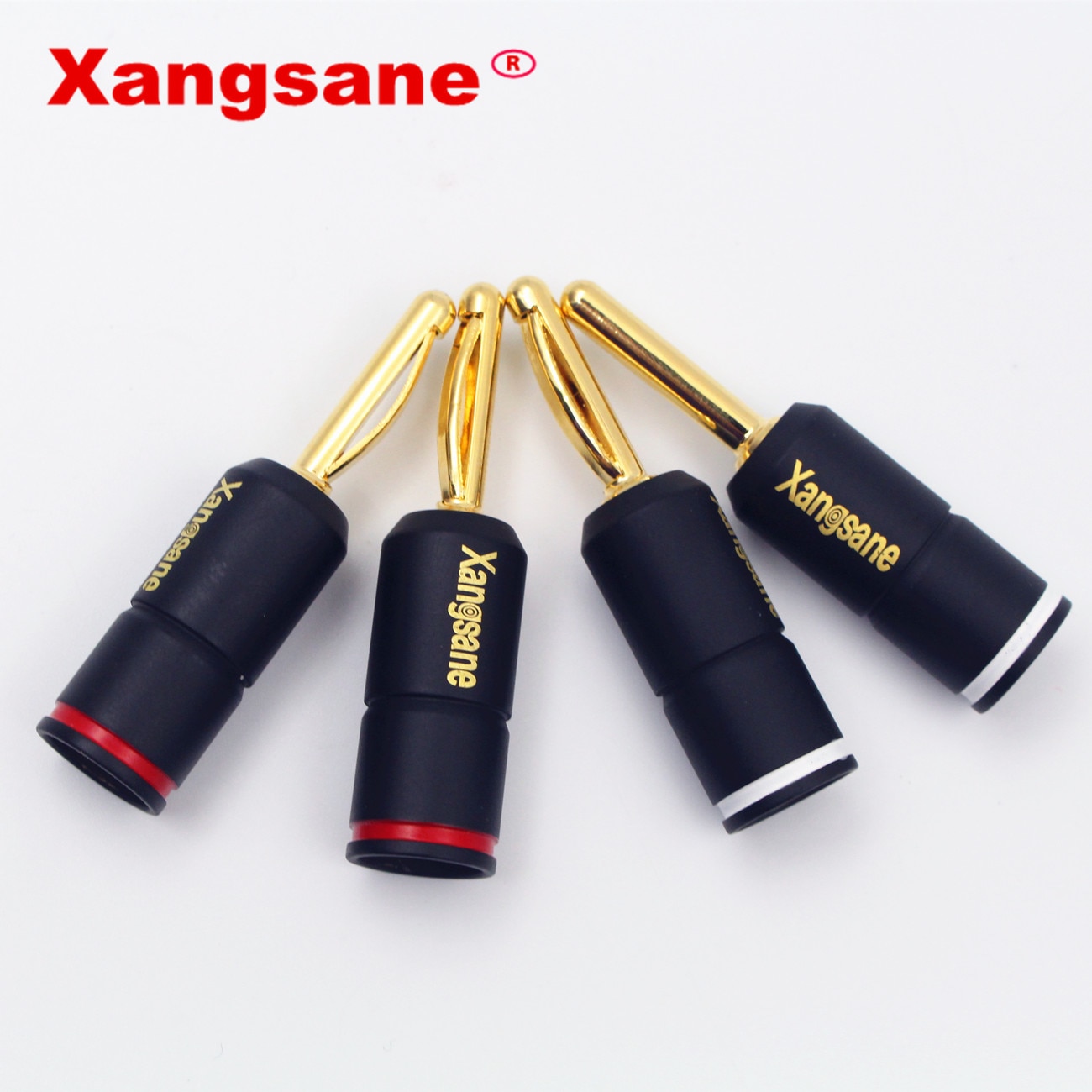 Xangsane 4 pieces High Performance Pure red copper Gold plated Banana Lock Plug HiFi Speaker Banana Connectors
