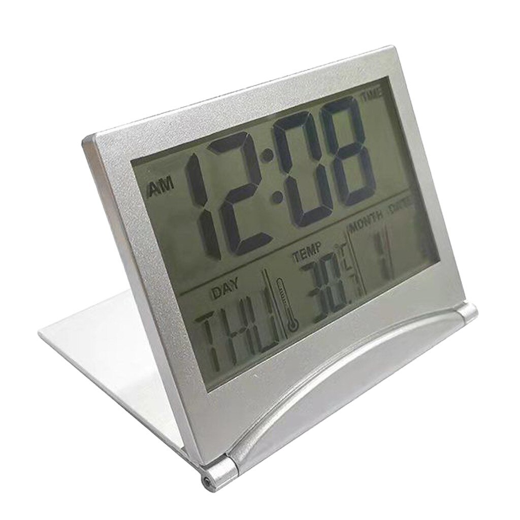 Digital Lcd Weather Station Folding Alarm Clock Electronic Clock Smart Mute Backlit Display Temperature And Calendar