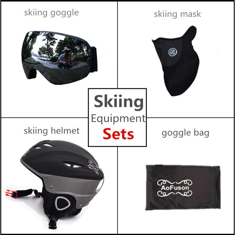 Ski Apparatuur Set Helm Met Goggle Veiligheid Integraal Gevormde Plus Size Plus Fluwelen Helm Dubbele Lagen Anti-Fog bril: Sliver Lens / 59cm-61cm