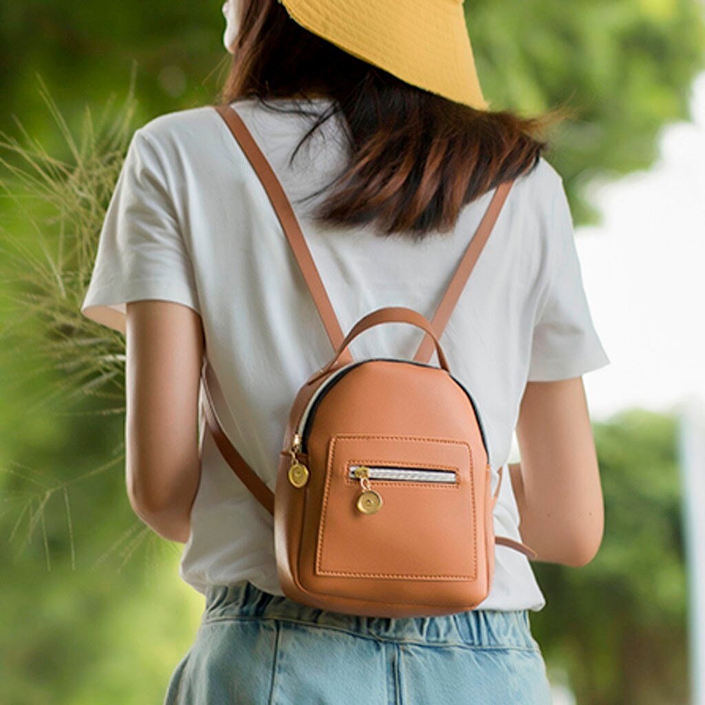 Small Solid Color Zipper Shoulders Backpack For Women Mochila Letter Purse Mobile Phone Bag Bolso Mujer sac a main femme#50