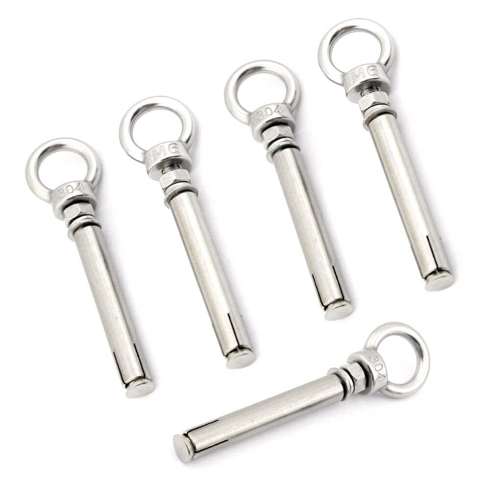 5 Pcs Lift Eye Ring Nut Expansion Bolt Screw Marine Grade 304 Stainless Steel Concrete Wall Anchor Sleeve Heavy Duty M8 M6