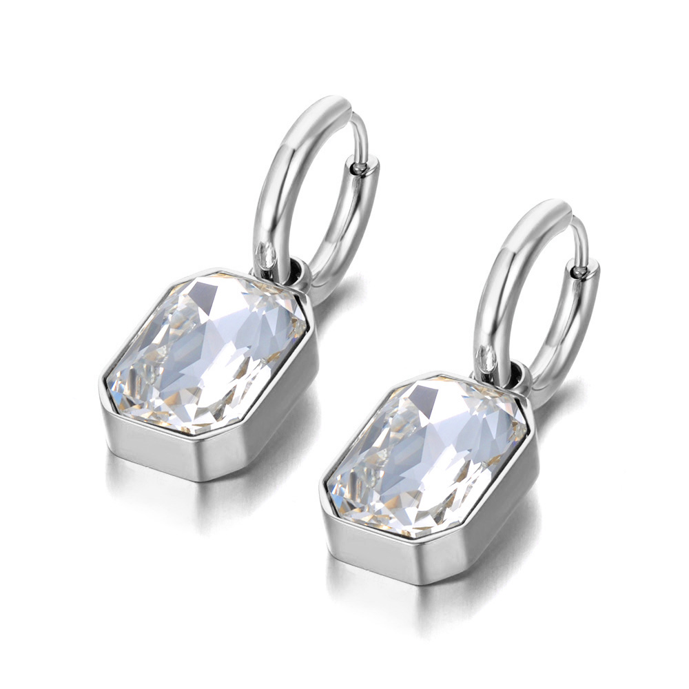 Lokaer-pendientes de aro cuadrados geométricos de acero inoxidable, aretes de cristal de circonia cúbica brillante, joyería para mujer,ьги E22115: Color oro puro