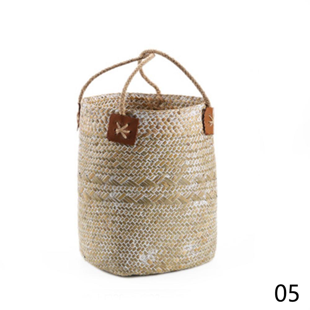 Seagrass Woven Storage Baskets Garden Flower Vase Hanging Basket Rattan Planter Potted Organizer Home Laundry Basket with Handle: 02 M
