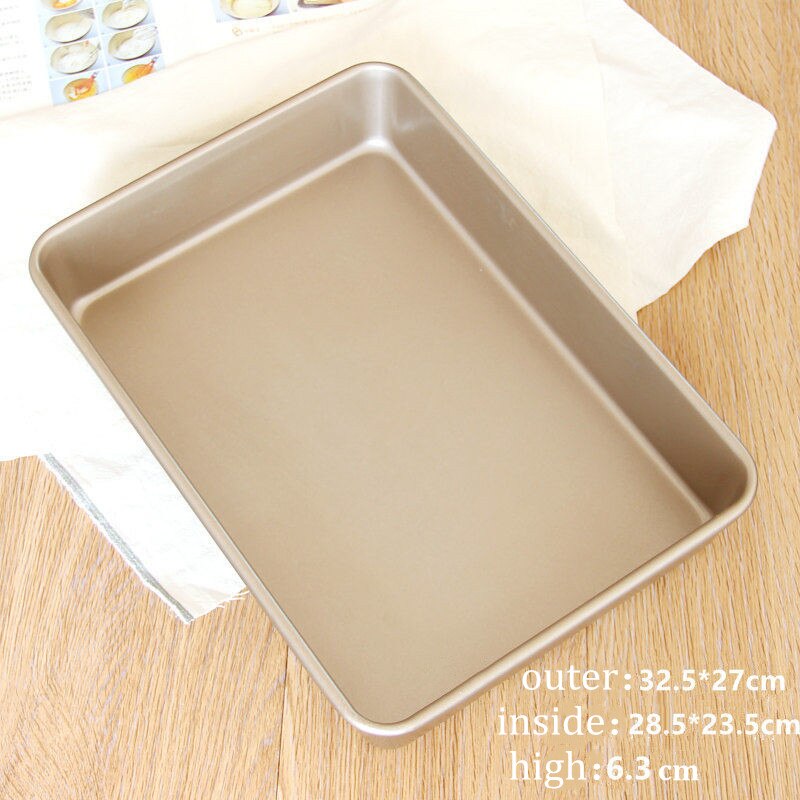 9/11/13inch Gold Color Non-stick Square Cake Pan Bread Chicken Baking Pan Oven Heavy Steel Tray: deep 13 inch