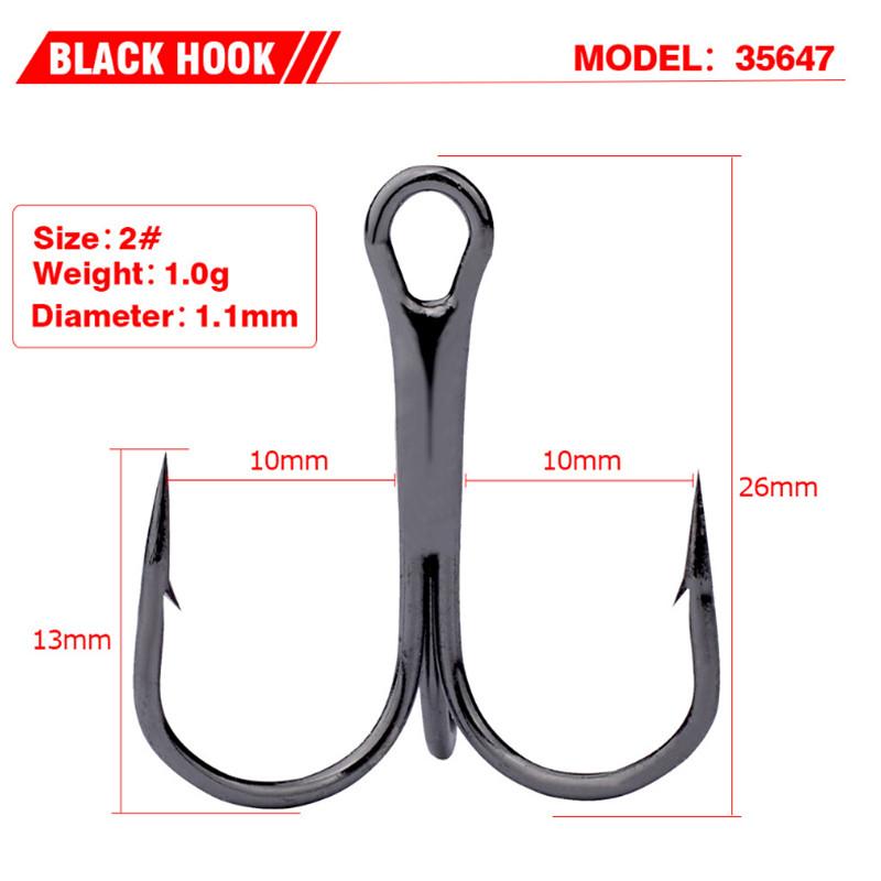 10Pcs/lot 2# 4# 6# 8# 10# Black Fishing Hook High Carbon Steel Treble Overturned Hooks Fishing Tackle Round Bend Treble For Bass