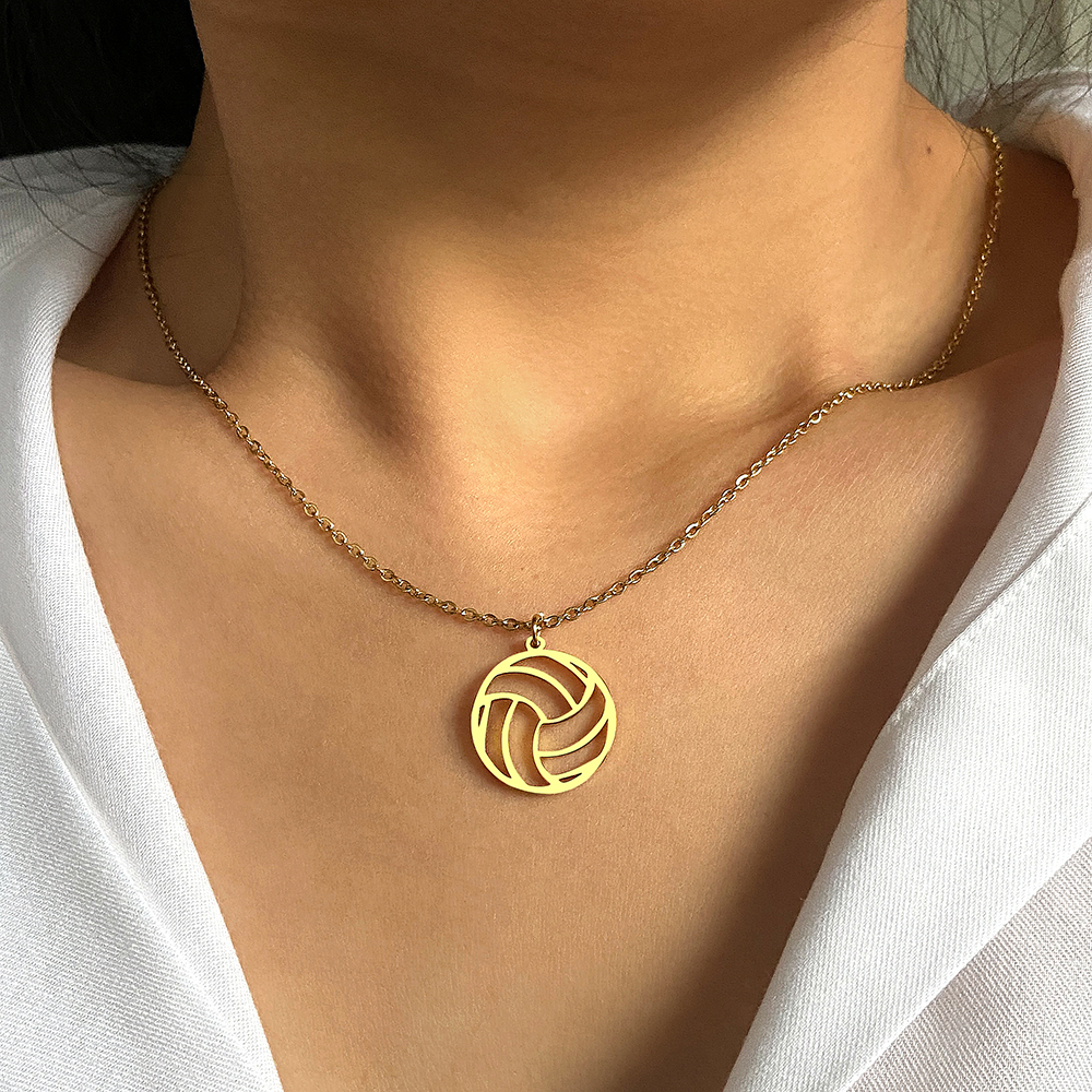 Collares de acero inoxidable para voleibol de playa, colgante de bola hueca, Collar de cadena, Collar de para mujeres y hombres, joyería, de