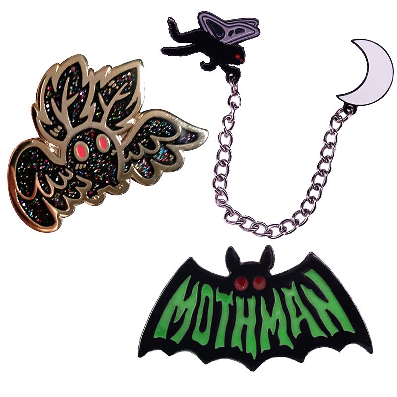 Broche da traça do bastão do pino do esmalte do emblema de mothman: SET-3 pieces