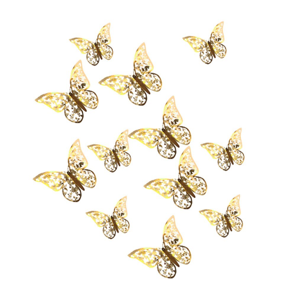 48 stuks stickers, 3d vlinders als muurstickers, huisdecoratie, 3d gouden en zilveren vlinders als decoratie voor de bruiloft in de woonkamer.: J