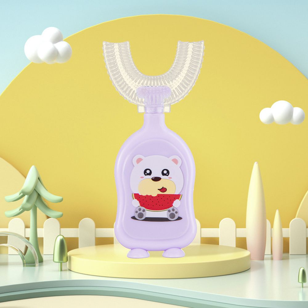 2-13 anni nuovo simpatico orso anatra bocca contenente tipo manuale a forma di U pulizia a 360 gradi massaggio spazzolino da denti in Silicone: purple-Bear