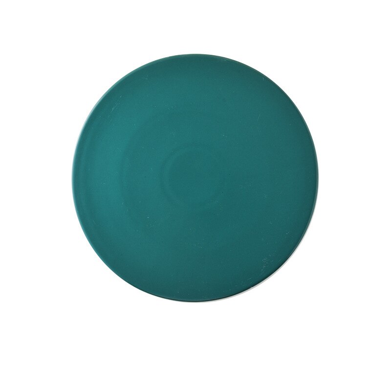 Round Flat Bottom Plate Hotel Ceramic Dinner Plates Beef Tableware Solid Color Dessert Dish Simple And Sushi Dishes: Dark green / 12 inches
