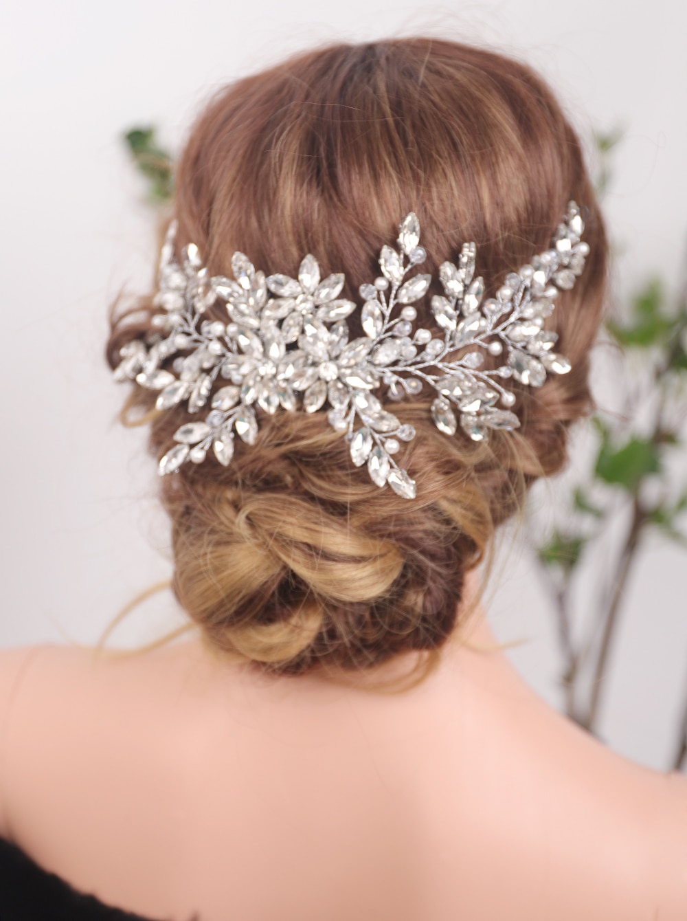 Peine grande para el pelo de novia, accesorio Vintage de plata con diamantes de imitación, perlas brillantes y cristales, tocado, pieza de cabello nupcial, boda