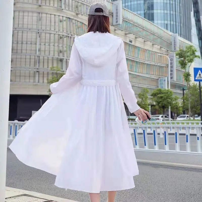 Verano 2025, nueva ropa de protección solar UV, abrigo, chaqueta larga de protección solar para mujer, prendas de vestir de coreana para mujer, abrigo de Joker con capucha