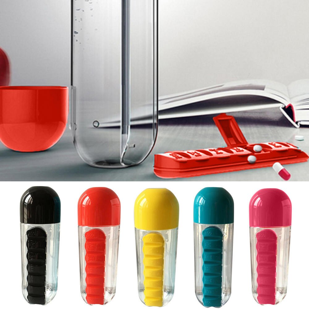 501-600 ml Water PC Fles Met Pillendoos 7 Dag Organizer Drinken Flessen Water Fles Reizen Draagbare 1 stuks