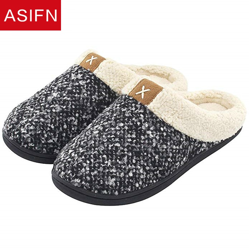 Asifn Mannen Thuis Gezellige Traagschuim Slippers Met Bont Warm Indoor Man Basic Antislip Winter Slippers Sepatu Pria mannen Schoenen