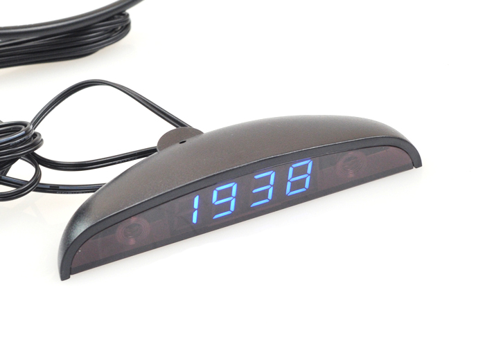Reloj LED para coche, termómetro de 24 horas, medidor de temperatura interior y exterior, Monitor Digital de voltaje de batería, voltímetro DC 8 ~ 28V: Azul