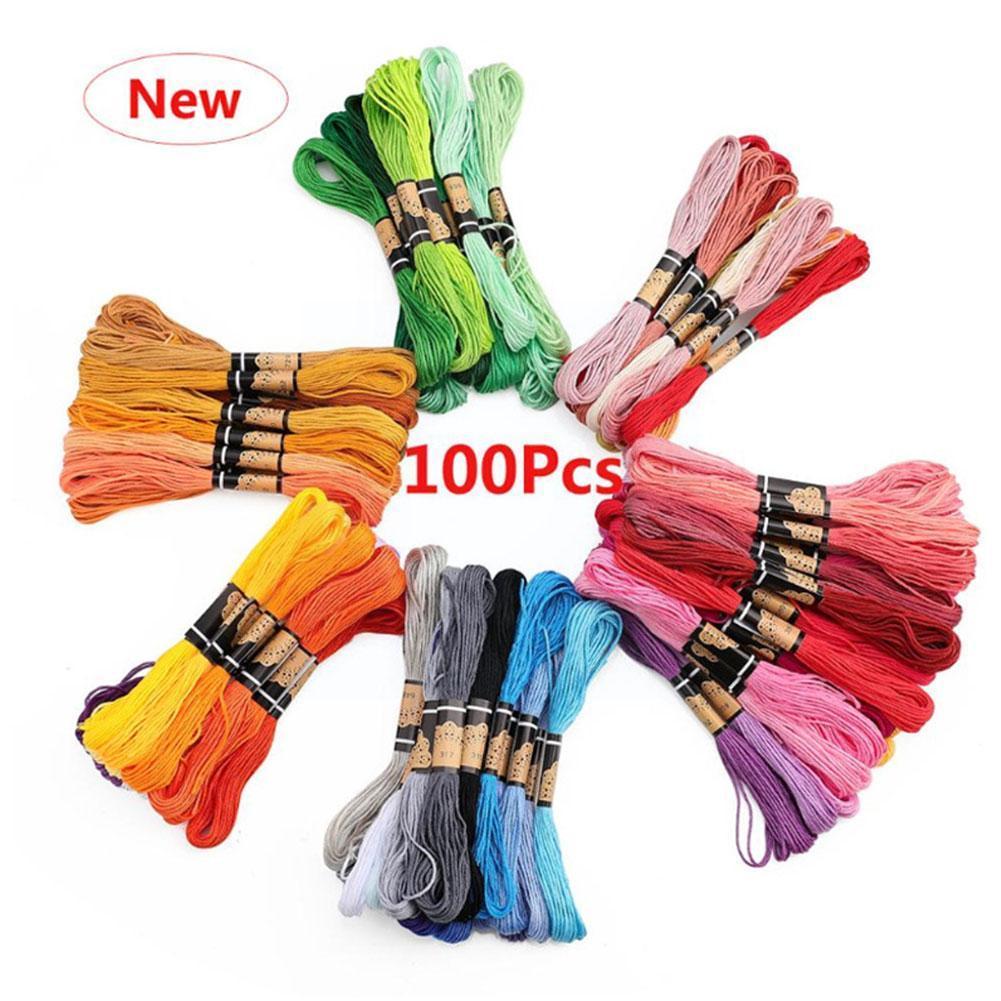 100 Colors Embroidery Thread Cross Stitch Floss Kit Crafts Cotton Sewing Rainbow Skein DIY Threads Embroidery Y8V6