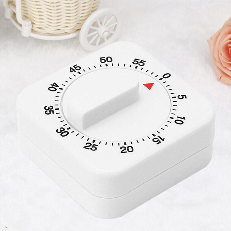 White Portable 60 Minutes Kitchen Timer Count Down Alarm Reminder Square Mechanical Timer Home Tools