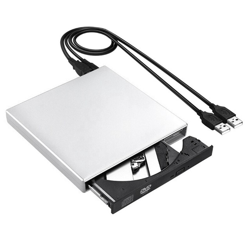 Ekstern dvd-stasjon optisk stasjon usb 2.0 cd rom-spiller cd-rw brenner writer reader opptaker bærbar for bærbar datamaskin windows pc (sølv