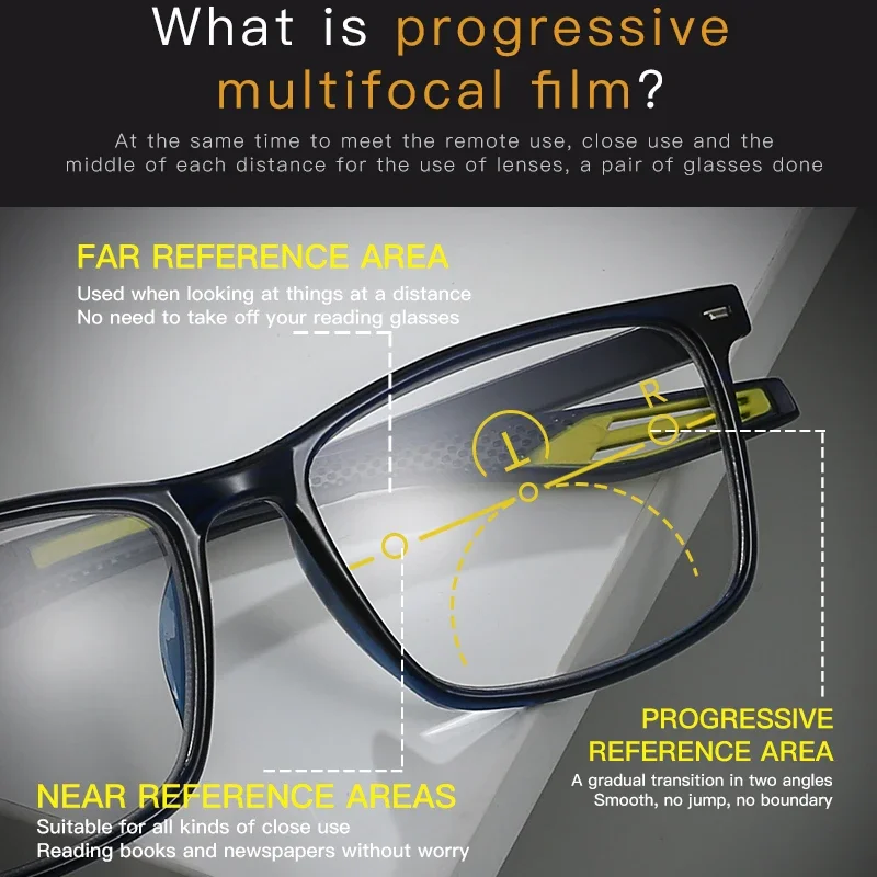 Gafas de lectura multifocales fotocromáticas progresivas 3 en 1 gafas de sol bifocales para exteriores TR90 gafas deportivas antiazules cerca de lejos