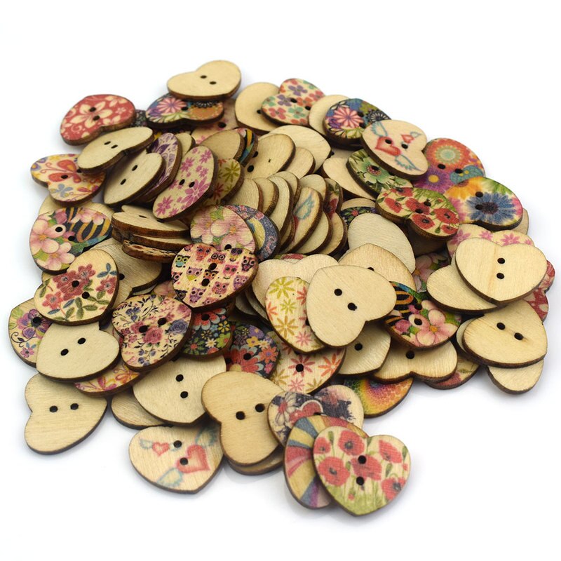 50 Stuks 25Mm Houten Knop Hartvorm 2-Hole Houten Knopen Kledingstuk Accessoires Naaien Diy Voor Baby Kleding knop Zak