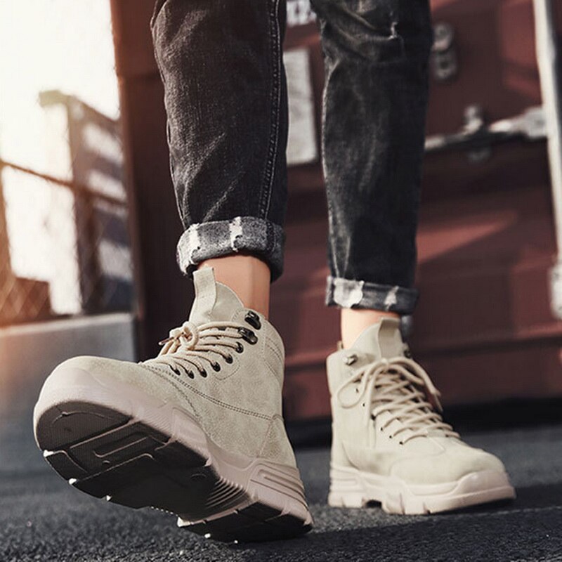 Botines de cuero vulcanizados para hombre, zapatillas deportivas informales, altas