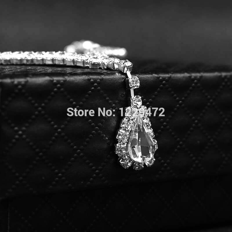 TREAZY Teardrop Crystal Bridal Jewelry Sets Silver Color Rhinestone Necklace Earrings V Shaped Wedding Jewelry Set for Women