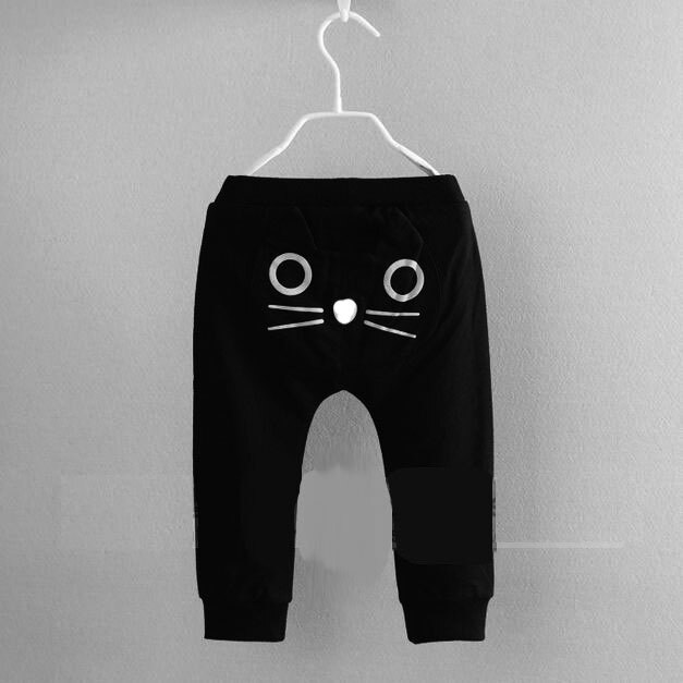 1-3 años primavera y otoño cargados niños y niñas bebé algodón coreano personalidad Casual dibujos animados gato Harem pantalones niños: Negro / 3 años