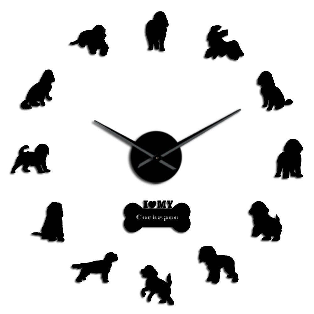 Cockapoo Dog Breed Contemporary DIY Wall Clock Artificial Beagle Portrait For Dog Lovers Wall Hanging Clock Watch Unique: Black / 27inch