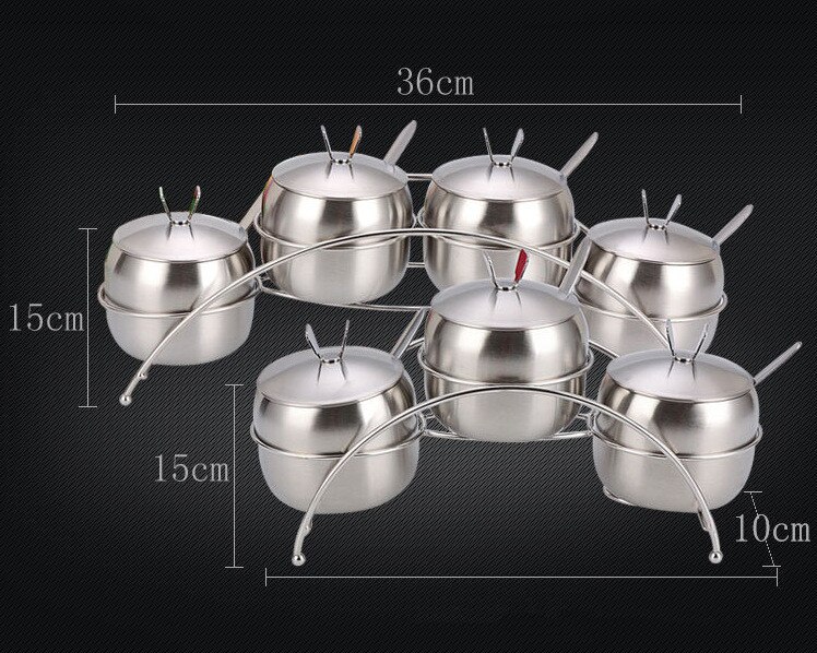 1SET Stainless Steel Seasoning pot Integrated Spice Salt Sugar Pepper Ajinomoto Jar with Cover Set OK 0649
