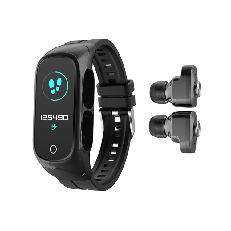 Bluetooth Call N8 Smart Horloge Vrouwen Mannen Smart Klok Fitness Tracker Hartslag Bloeddruk Sport Armband Met Tws Oortelefoon: Black