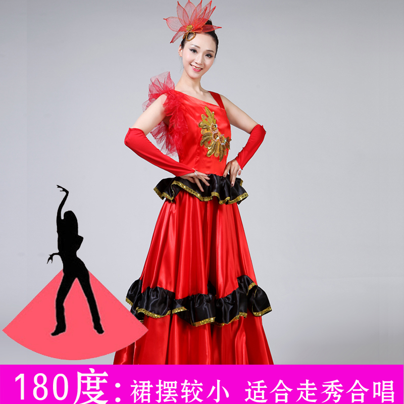 Spanish Bullfight Dress Flamenco Performance Costume Opening Dance Full-skirt Adult Female Sequin Large Swing Dress H562