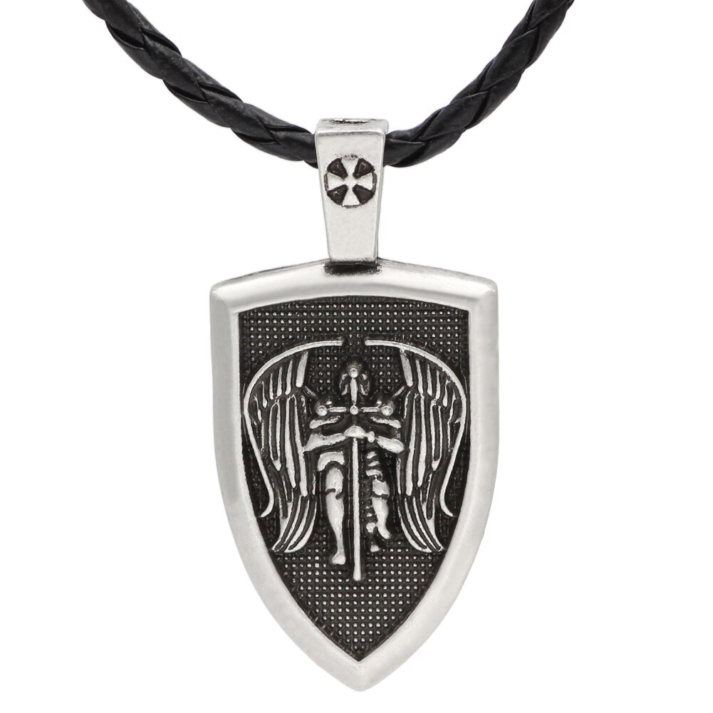 Amulet Mannen Ketting Aartsengel St.Michael Protect Me Saint Bescherming Schild Hanger Sieraden 2 Kleur: Antique Silver Plated