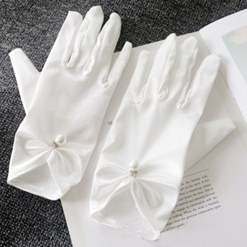 Girls Wedding Gloves Mesh Bow Pearl Princess Party Supplies Bride Dress Gloves Cosplay Performance Lace Gauze Transparent Gloves
