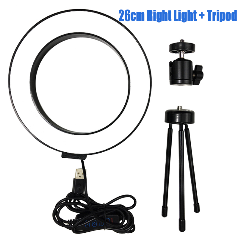 Fotografie Led Selfie Ring Licht 26 Cm/16 Cm Dimbare 10 Inch Usb Camera Telefoon Studio Ring Lamp Met statieven Voor Make Video Live: 26cm light x Tripod