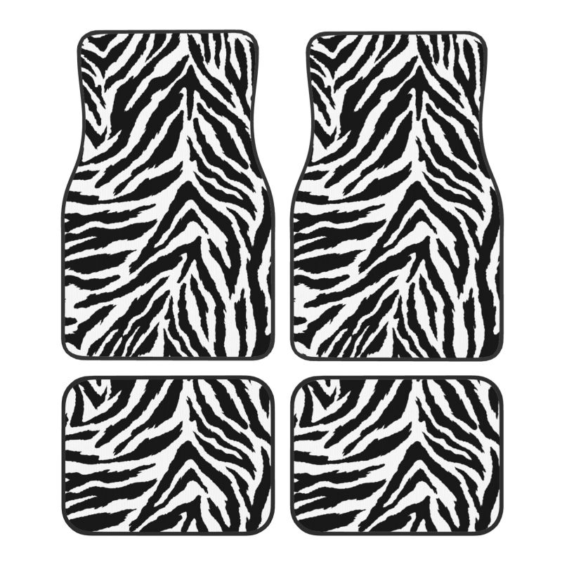 Zebrastribede bilmåtter sæt  of 4 stk. skridsikre fodmåtter tæpper universal til sedan suv bil interiørbeskytter: Grøn