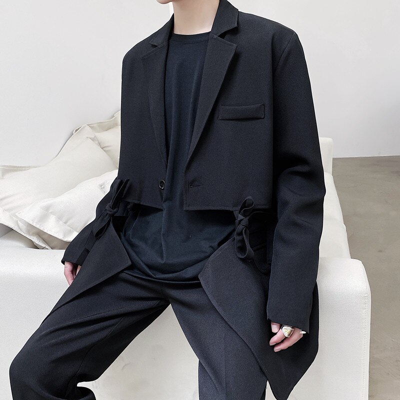 Men Removable Hem Loose Casual Suit Blazers Jacket Male Streetwear Vintage Suit Coat Outerwear