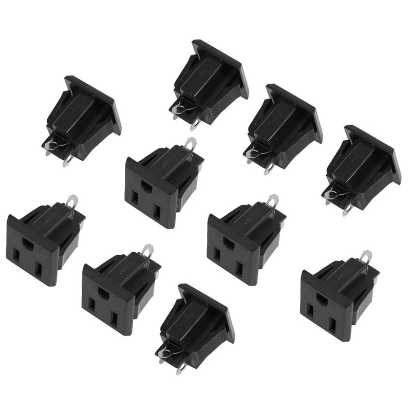 10 Pcs Panel Mount US 3 Pins Power Socket Plug Black Supply Adapter AC 125V 15A SMD66