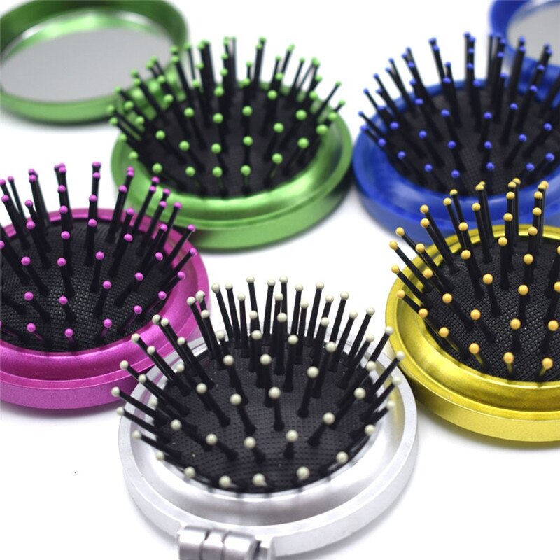 Mini peine plegable portátil para niñas, cepillo de pelo redondo de viaje para masaje con espejo, accesorios de plástico para el cabello, brochas
