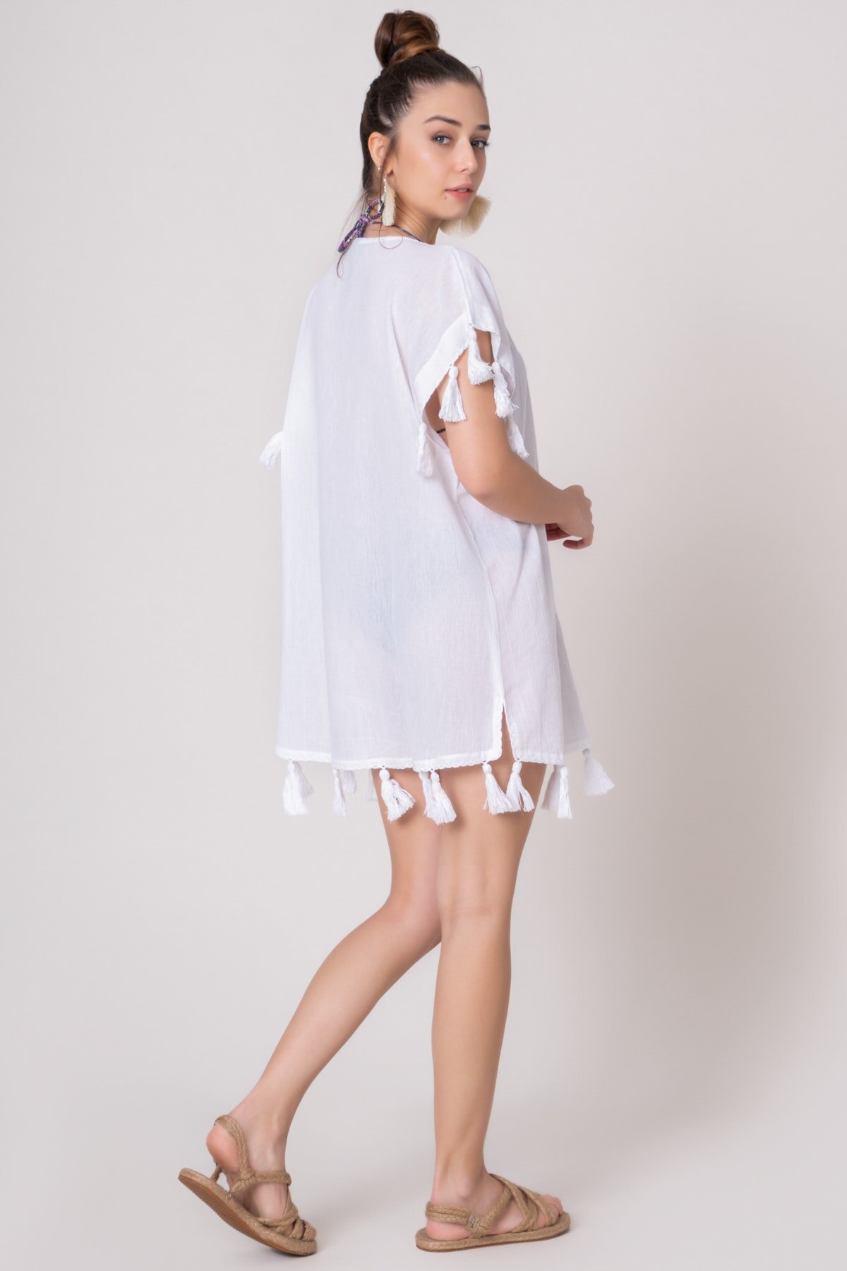 Tassels Women Pareo - Full Sleeve Cover-up - Lightweight Beach Wrap
