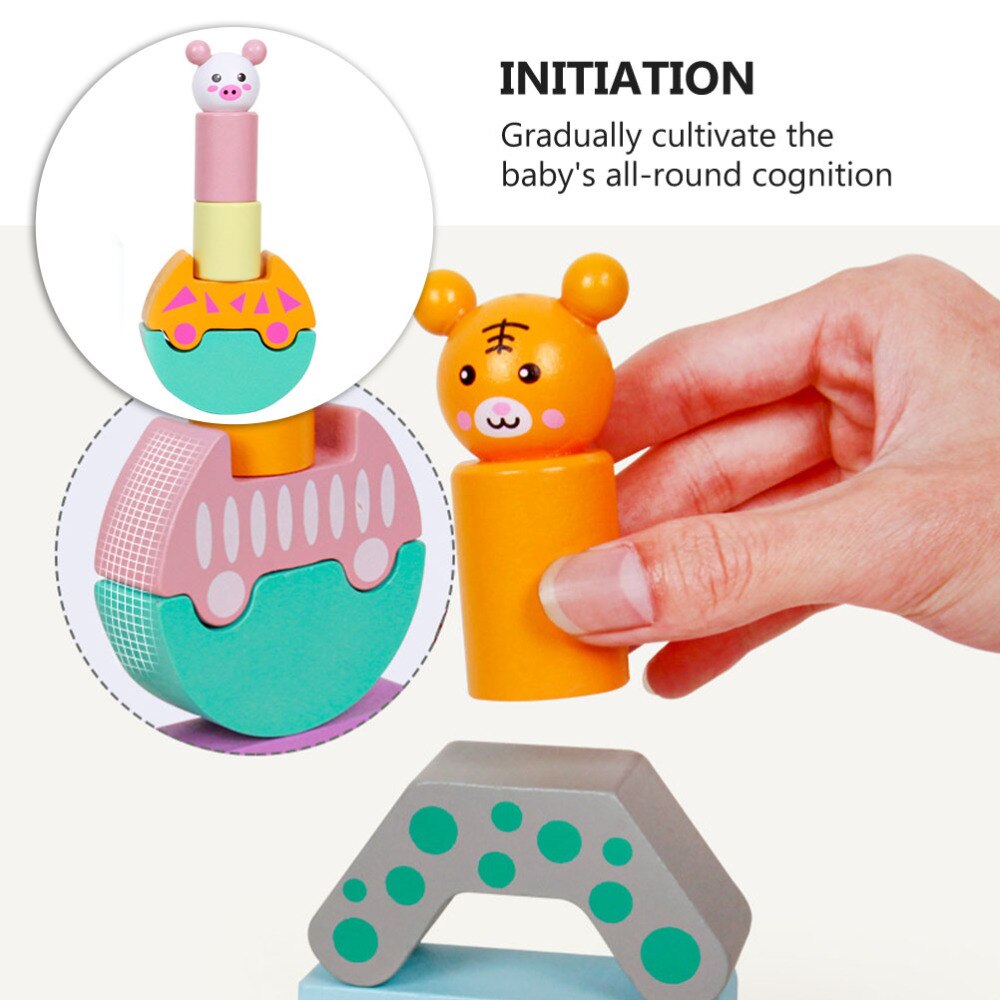 1 Set Cute Cartoon Animal Block Tower Game Toy for Nursery